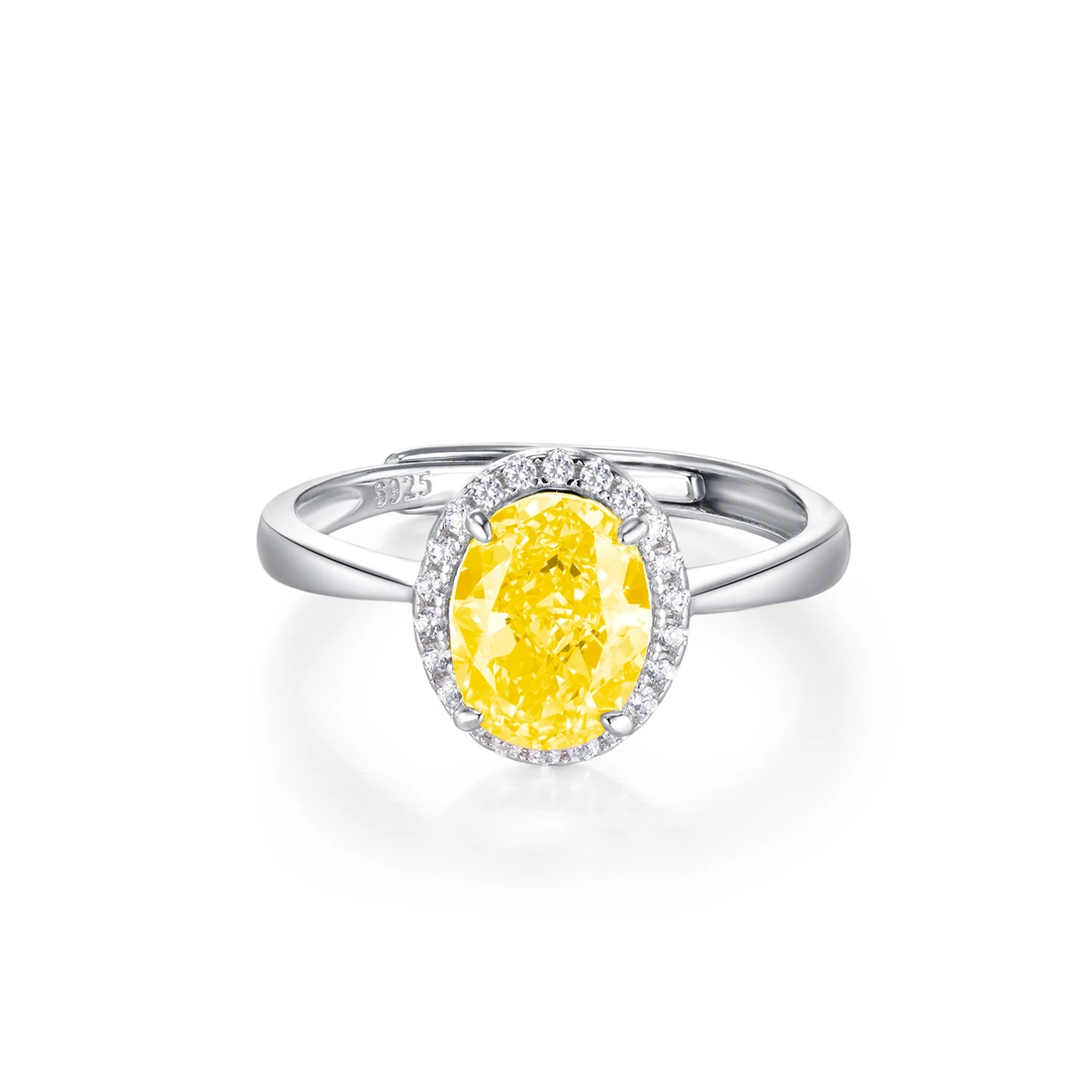 合金戒指 艾尔芙黄色银立方氧化锆围镶高碳钻戒指小仙女