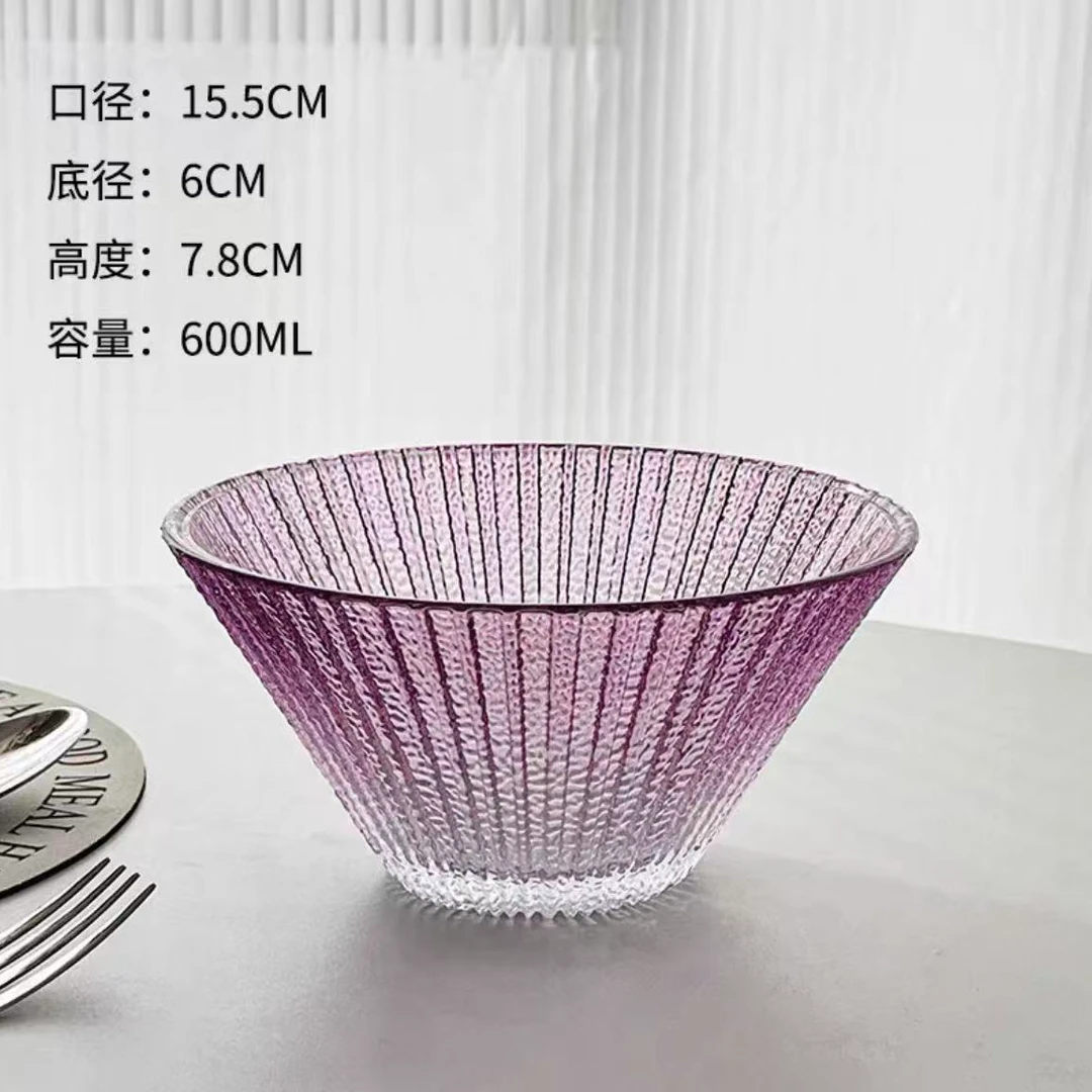 YYGP0002A高颜值网红风家用透明玻璃沙拉碗轻奢锤纹手工一对