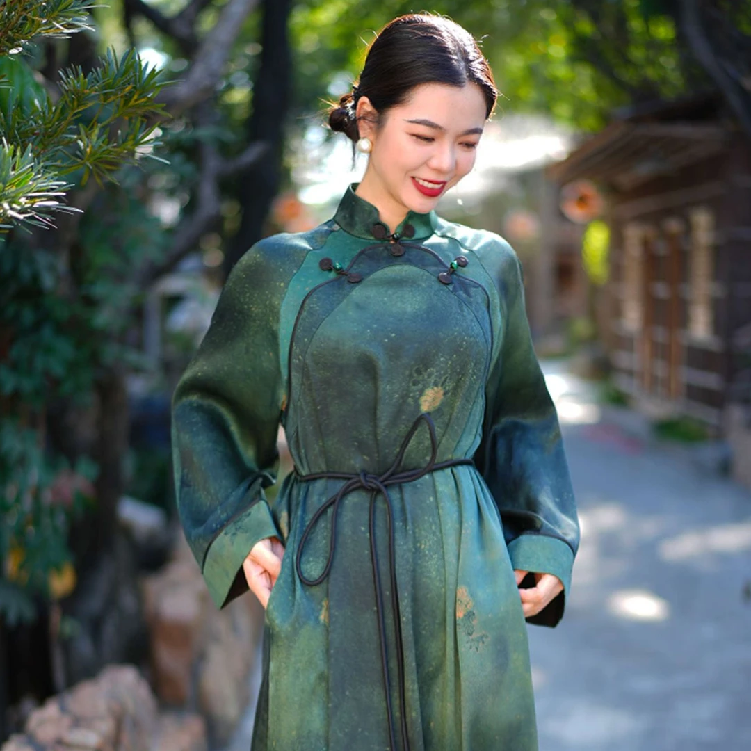 《依霜》双面重缎 袍裙 新中式 香云纱连衣裙 高定原创国风设计复古