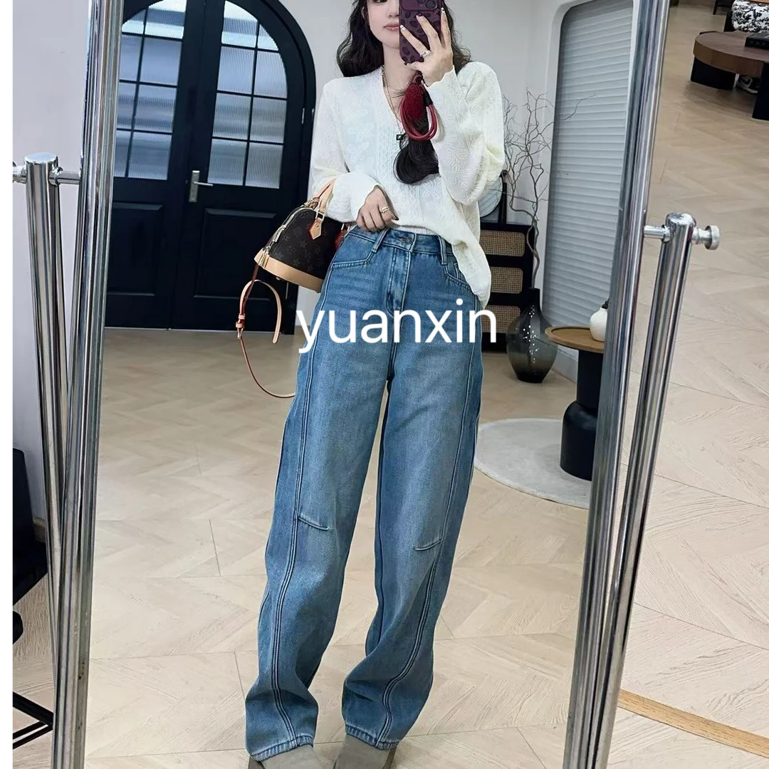 YX六 NZK2012252新款牛仔弯刀裤加绒时尚百搭宽松