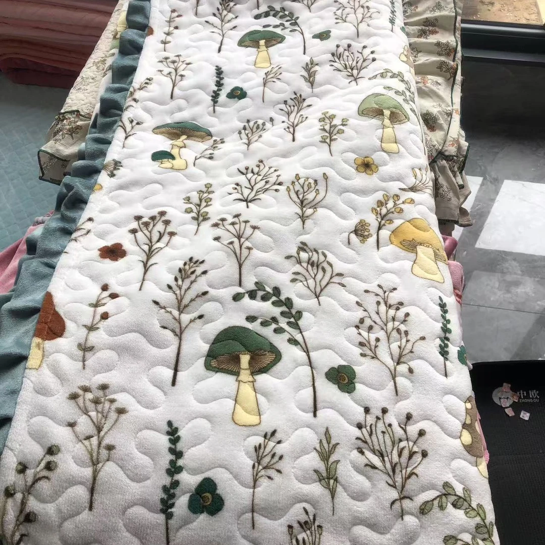 加绒床盖花边加厚两面防滑