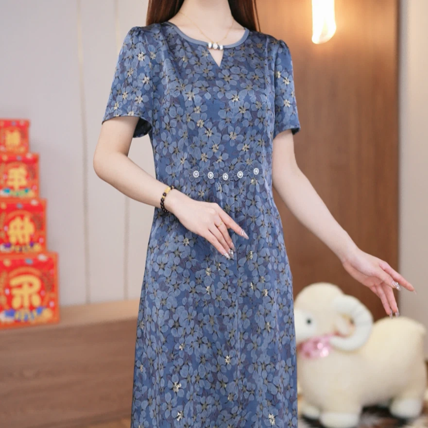 【XX直播专享】桑蚕丝真丝裙子女夏季2025新款中式国风显瘦连衣裙