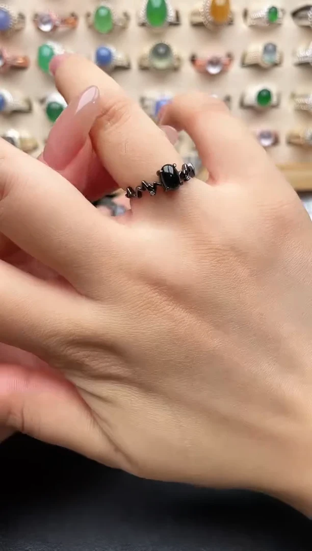 银S925镶嵌戒指翡翠一物一证一礼盒