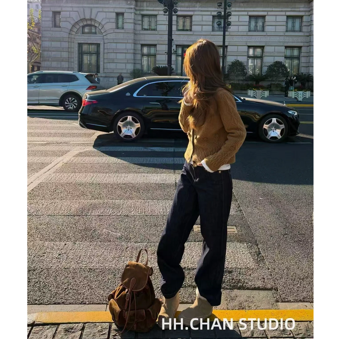 HH.CHAN“原牛骑士”100棉复古明线高腰显瘦直筒牛仔裤HH53T38524