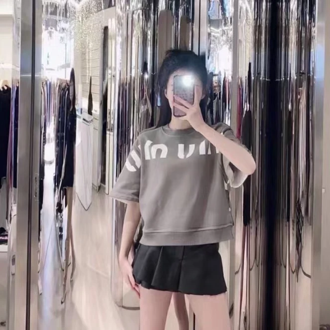 全新未使用 MIU MIU/缪缪 X12987 logo字母印花T恤 M码 原