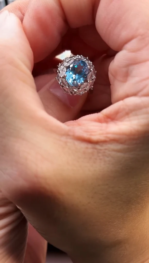 无925银轻奢魔鬼蓝色女神戒