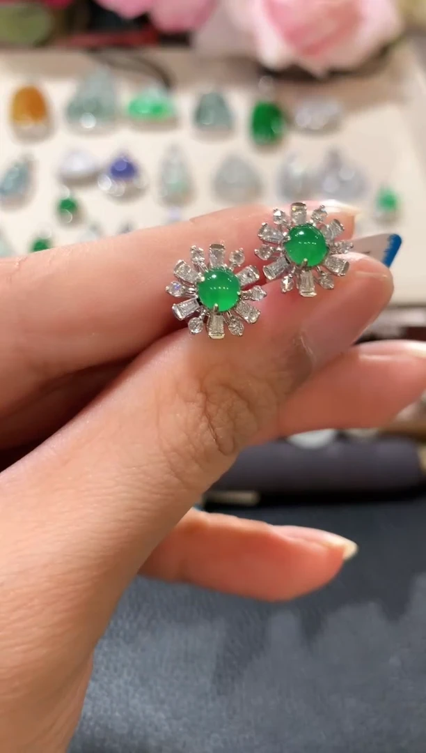 18K金镶嵌翡翠耳饰z130  1