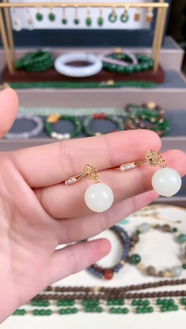 银S925镶嵌和田玉耳饰1