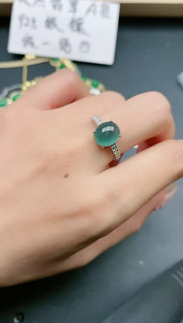 翡翠戒指银S925镶嵌1111