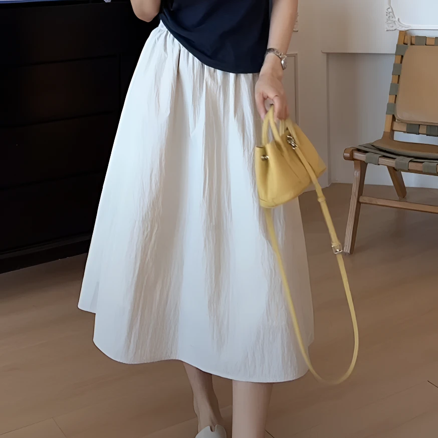 【余欢欢】夏季慵懒风a字版拼接高腰山本裙-YHQ50045