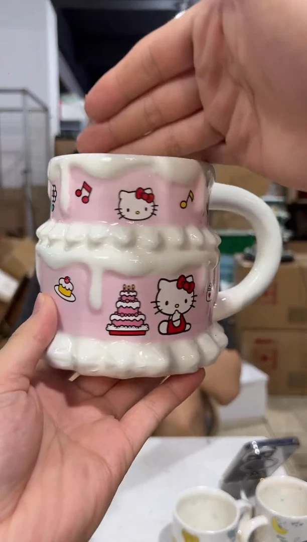 瓷片Q版kt猫蛋糕水杯