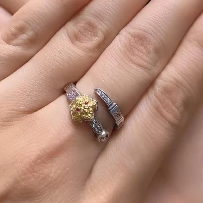 925银戒指 云丹拉姆丨赵公明招C鞭银镶戒指多样性发其一