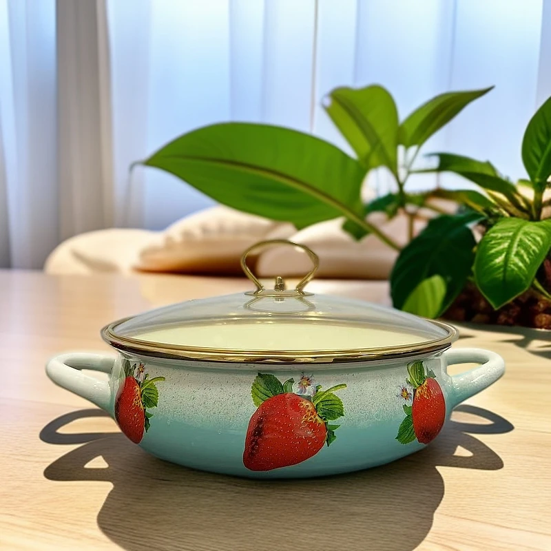 新疆包邮【蓝草莓花色24公分拉面盆】家用创意玻璃盖 好用