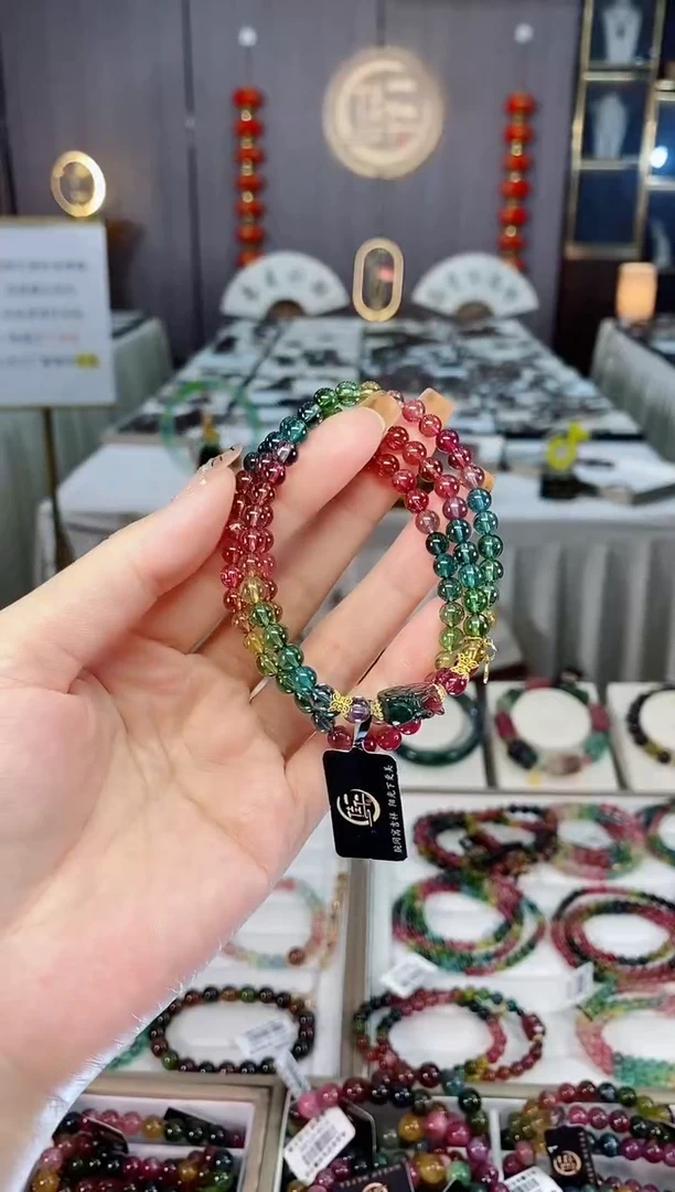 未镶嵌收藏级老矿碧玺色标三圈手串5mm+碧玺dan多样性发货一条