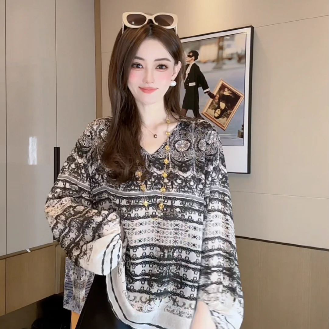 【丝芙玉禄】（F590）100%真丝双绉创意气质黑色宽松桑蚕丝t恤上衣