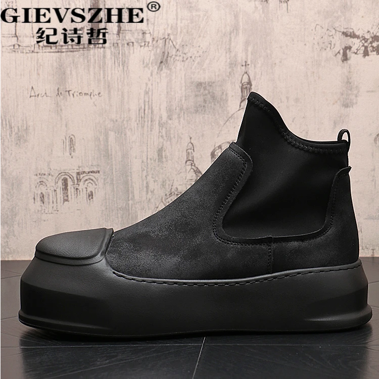 纪诗哲男士加绒保暖短靴子冬季新款潮流时尚百搭内增高工装靴子男