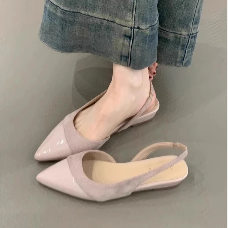 温柔仙女坡跟单鞋女2025春夏新款法式气质优雅尖头浅口包头凉鞋子