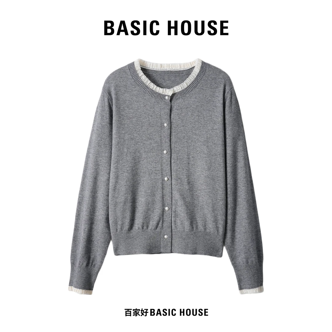 Basic House/百家好2024冬季新款圆领设计师假两件针织衫51142MM