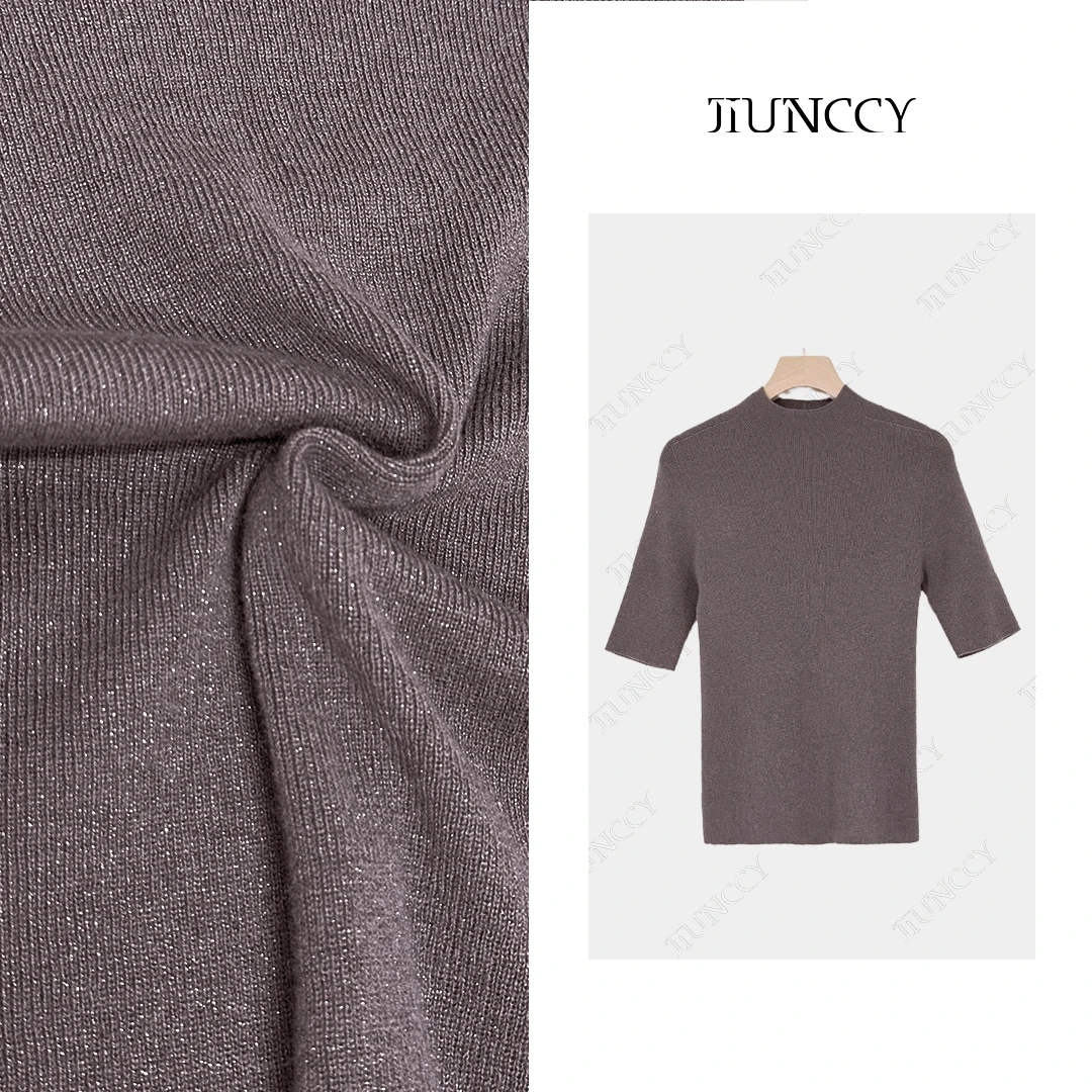 JIUNCCY 【金葱】绵羊毛混纺无缝半高领48支2股短袖打底衫 52YZZ099