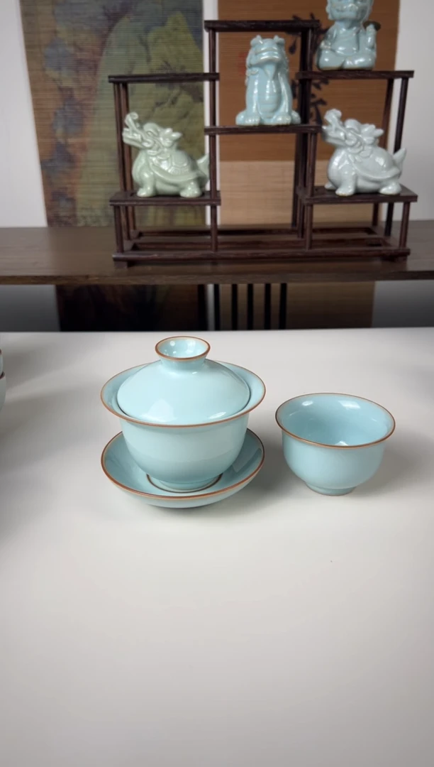 【闪购商品】杯珑匠天青玉兰盖碗+天青圈足小压手