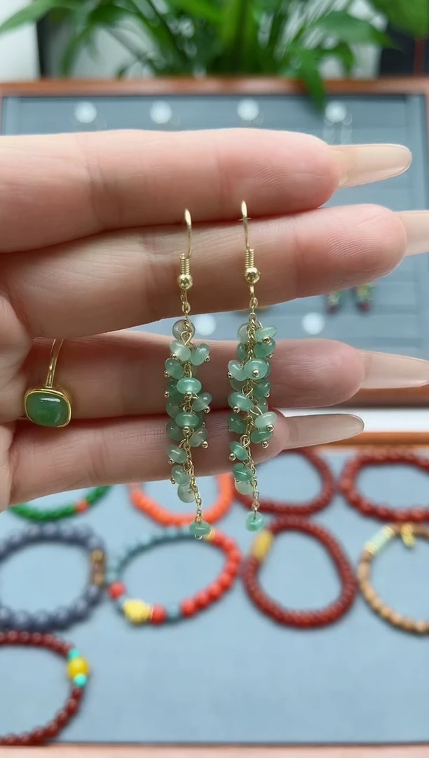 【闪购商品】东陵石耳饰银S925镀金镶嵌9东陵玉