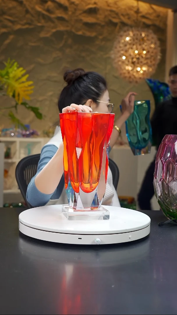 手工艺品琉璃法拉利红方形开口花器