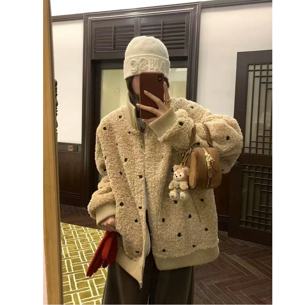 【现货秒发-NAZ微胖大码定制】韩系甜豆羔羔毛保暖宽松休闲百搭外套