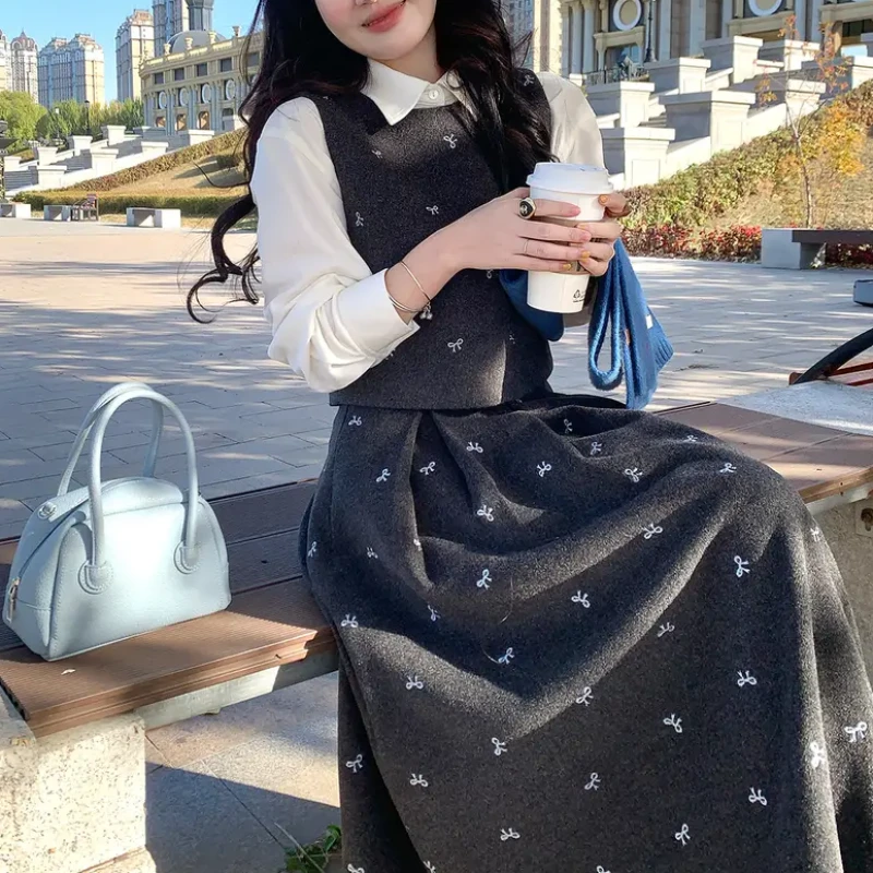 长袖上衣时尚休闲裤套装复古色调日常时髦时尚套装