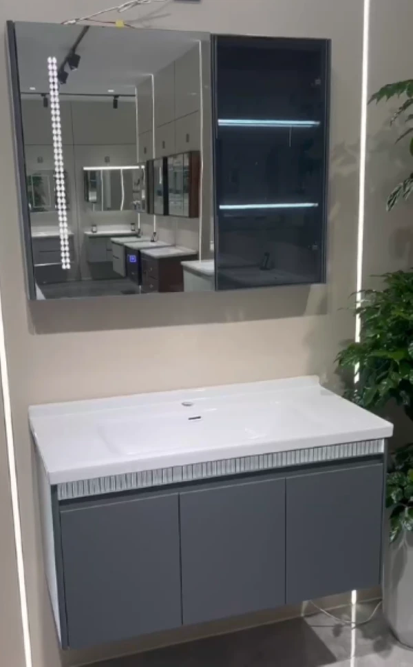 橡木陶瓷一体盆浴室柜组合 8025型