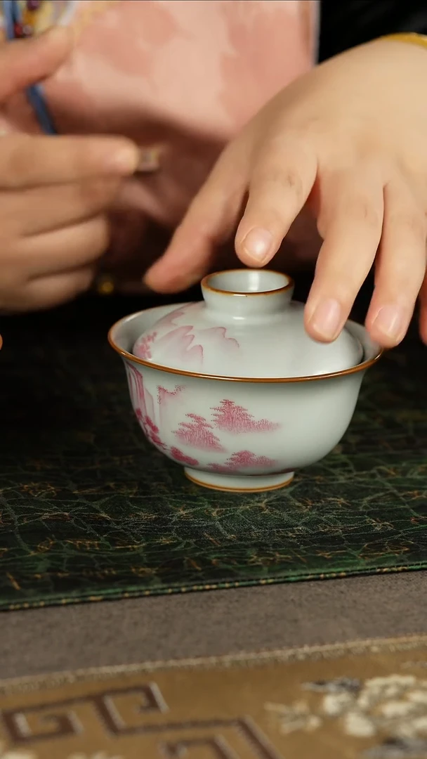 善窑厂汝窑玛瑙胭脂红盖碗