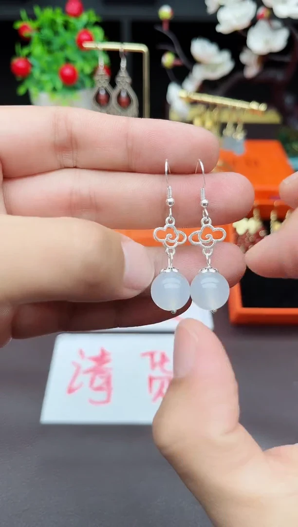 玛瑙/玉髓耳钉银S925镶嵌101000