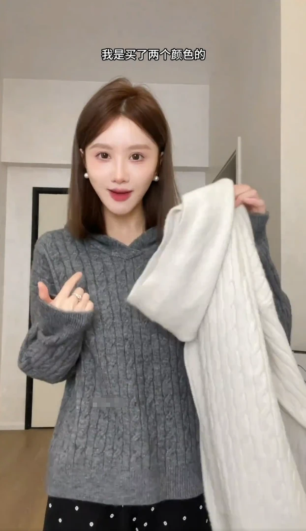 麻花连帽套头毛衣女秋冬复古慵懒风宽松针织衫上衣2025新款