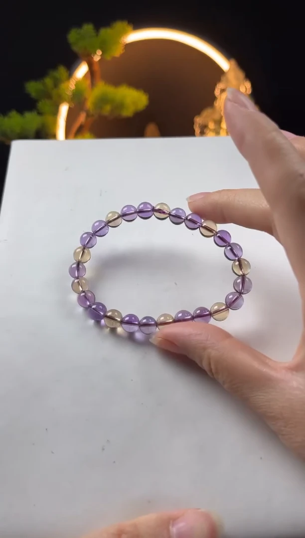 【闪购商品】水晶手链未镶嵌天然紫黄圆珠手串7mm