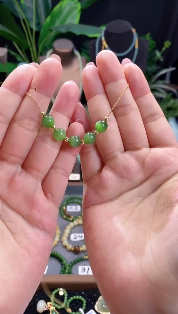 【闪购商品】和田玉（碧玉）项链未镶嵌精品8m猫眼俄料碧玉项链