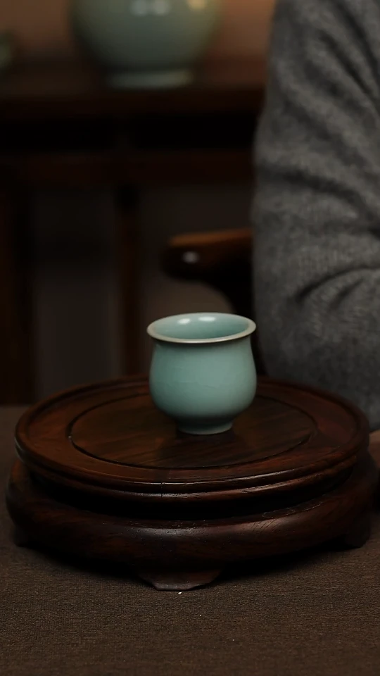 瓷片仿古天青全手工淑女杯80ml 一级不带礼盒