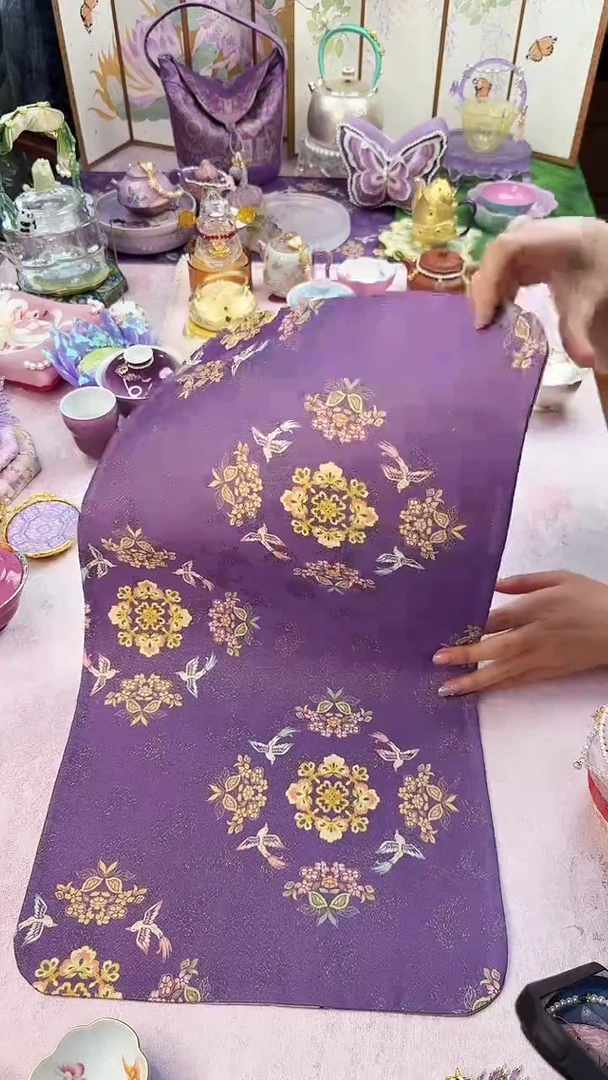 120紫色宝相花双面茶席