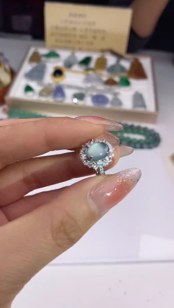 【闪购商品】翡翠戒指银S925镶嵌26086静静聊翠