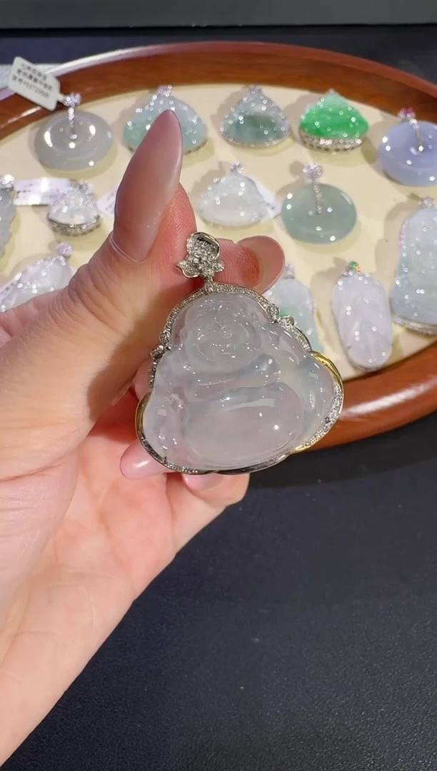 吊坠(不含链)18K金镶嵌翡翠【源头工厂】钻石镶嵌