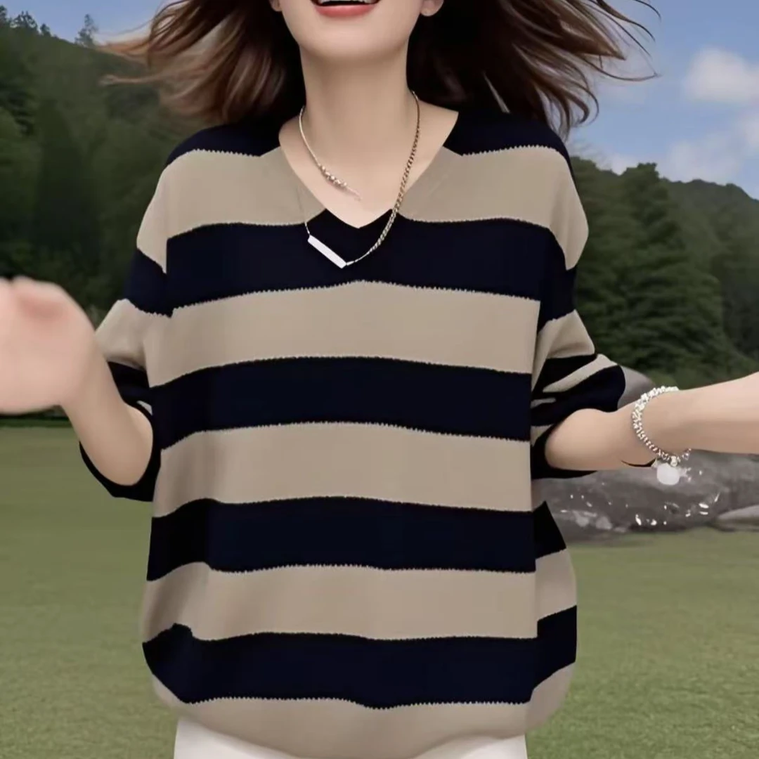 25年女士装新款早春条纹打底衫洋气减龄百搭上衣