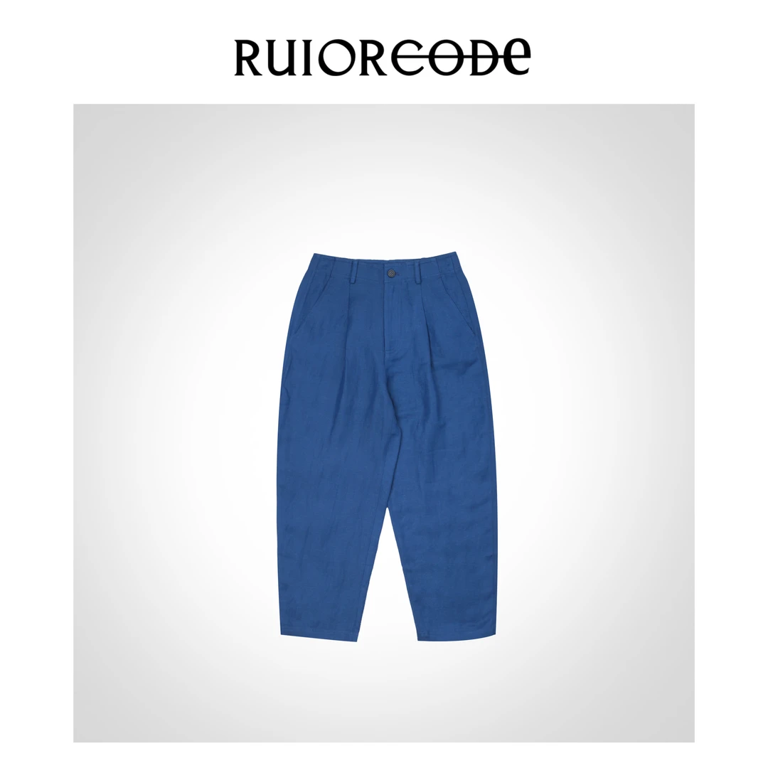 【RUIORCODE】柔软舒适蓝色丝麻混纺休闲裤 理性消费##