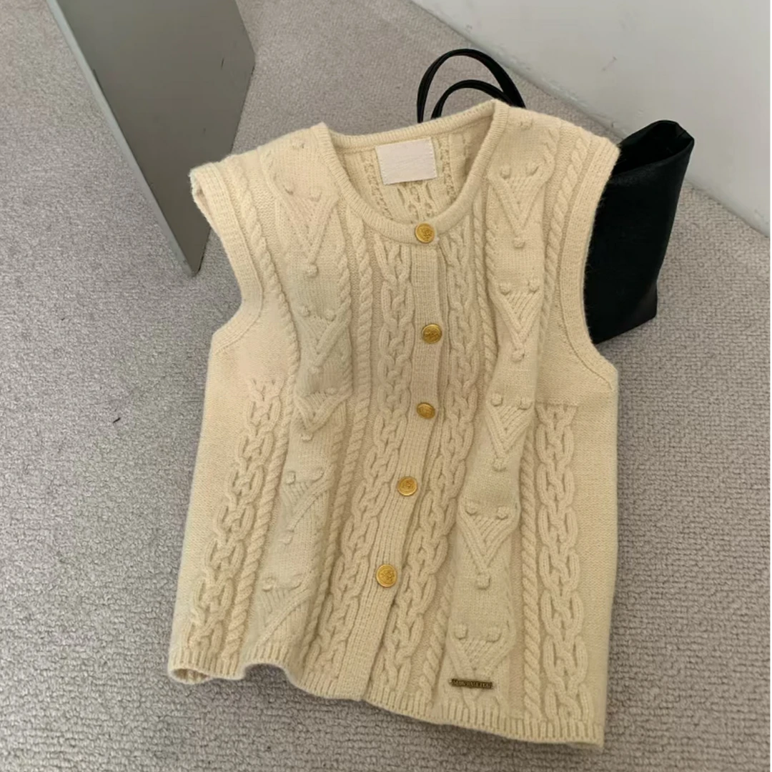 小雅姐姐 韩系复古麻花编织叠穿休闲针织马甲IK35