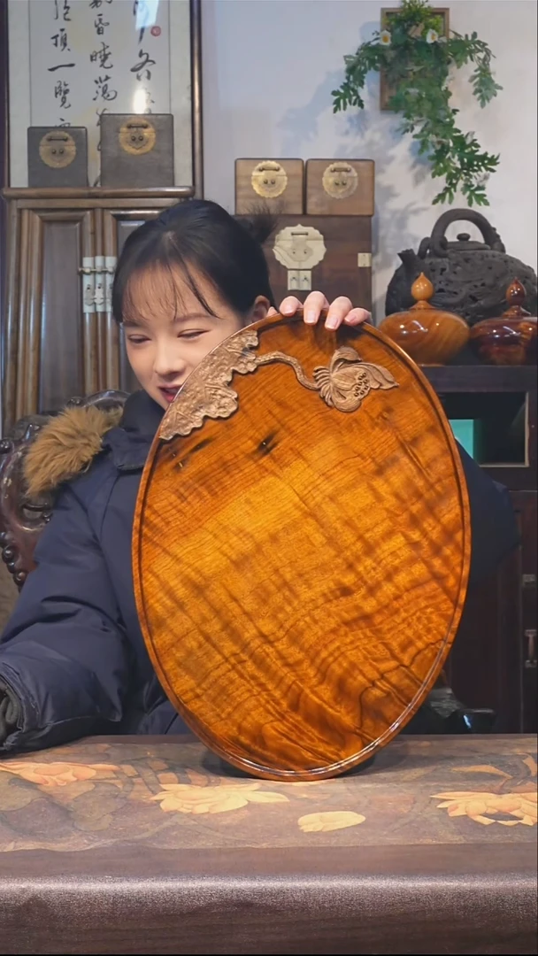金丝楠小叶桢楠【32】纯手工 整板精雕 大漆茶盘