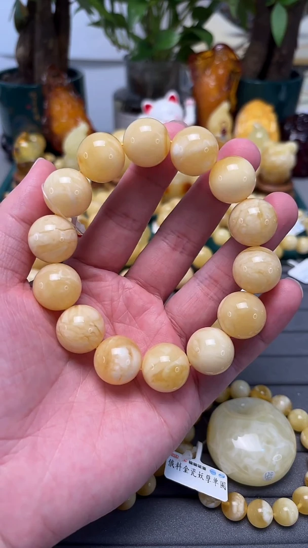 手串蜜蜡未镶嵌p64收藏级白蜡妖花手串 43.29克 17+mm