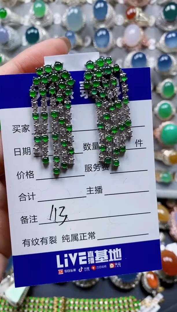 翡翠银S925镶嵌耳饰0113