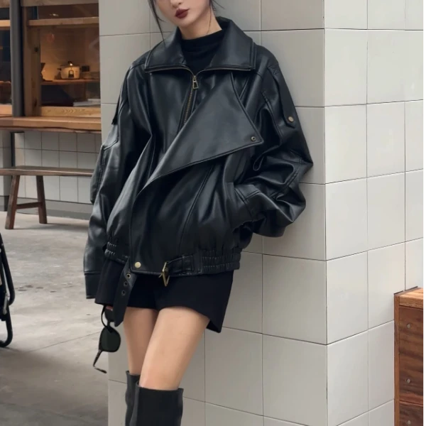 欧货显瘦春夏秋新款气质休闲宽松皮衣西装女时尚式外套24PU137