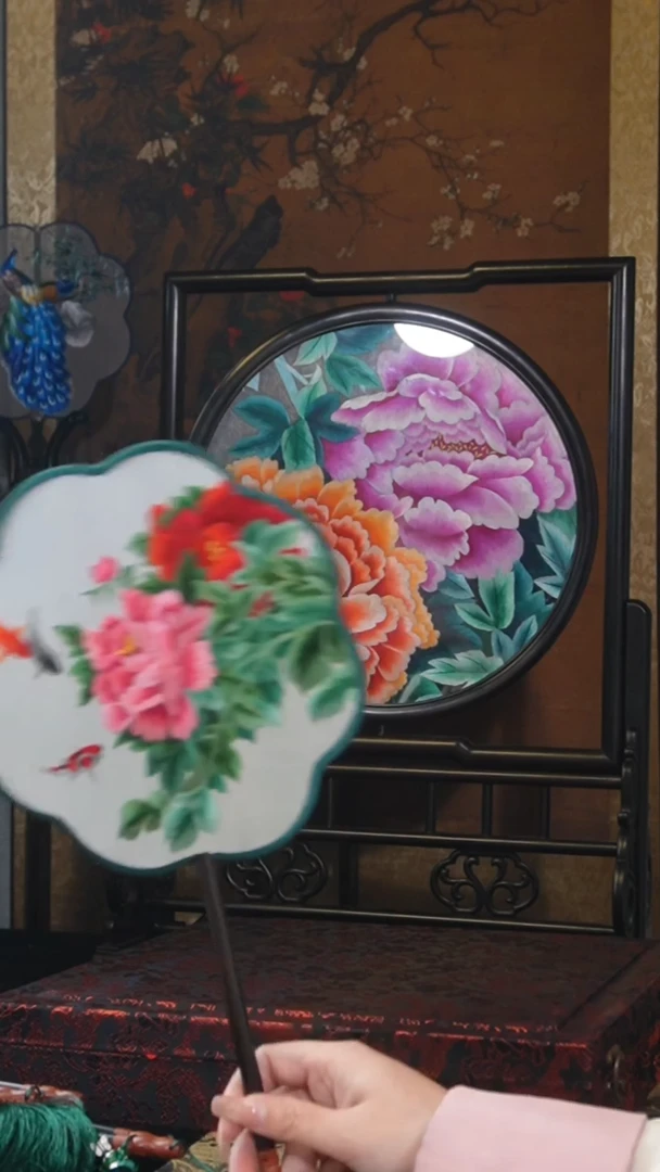 刺绣团扇 绣花双面非遗