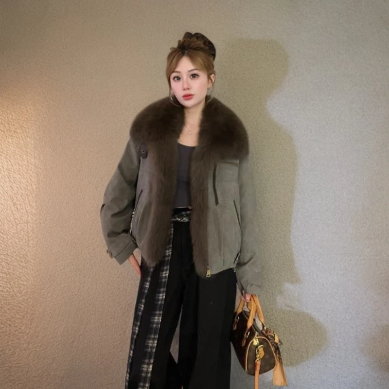 25年冬新款鹅绒女时尚休闲百搭短款皮草外套羽绒服狐狸毛领可拆卸