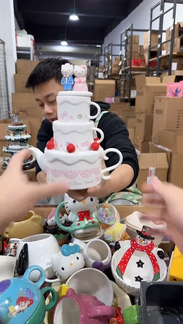 瓷片原盒kt猫结婚茶壶套组