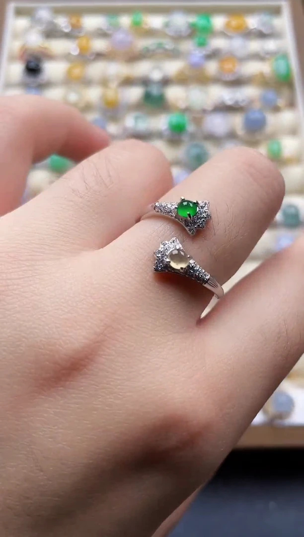 银S925镶嵌戒指翡翠1