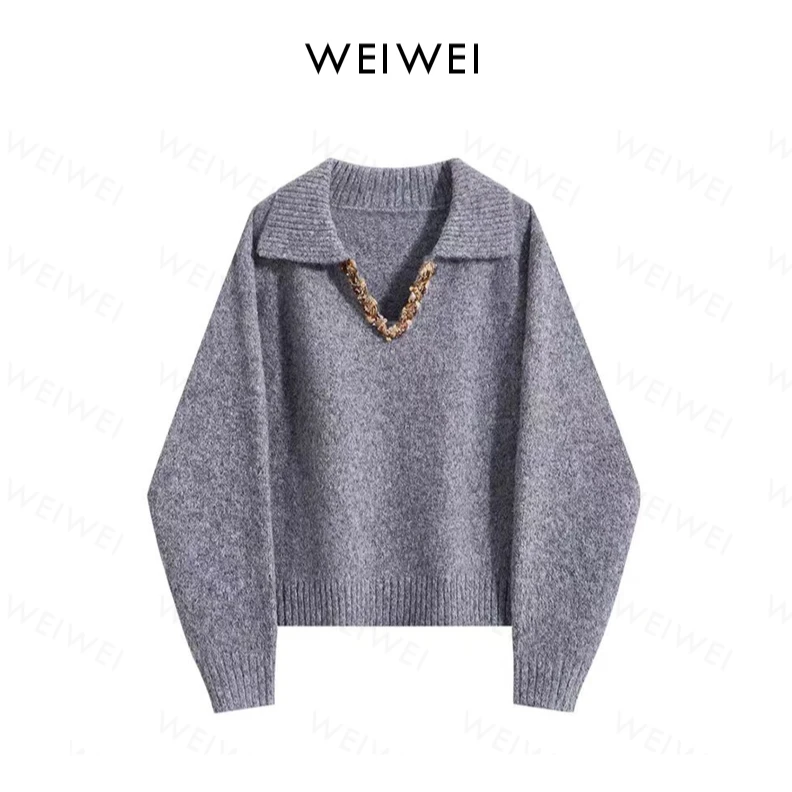 翻领慵懒风宽松时尚软糯针织毛衣MC1207